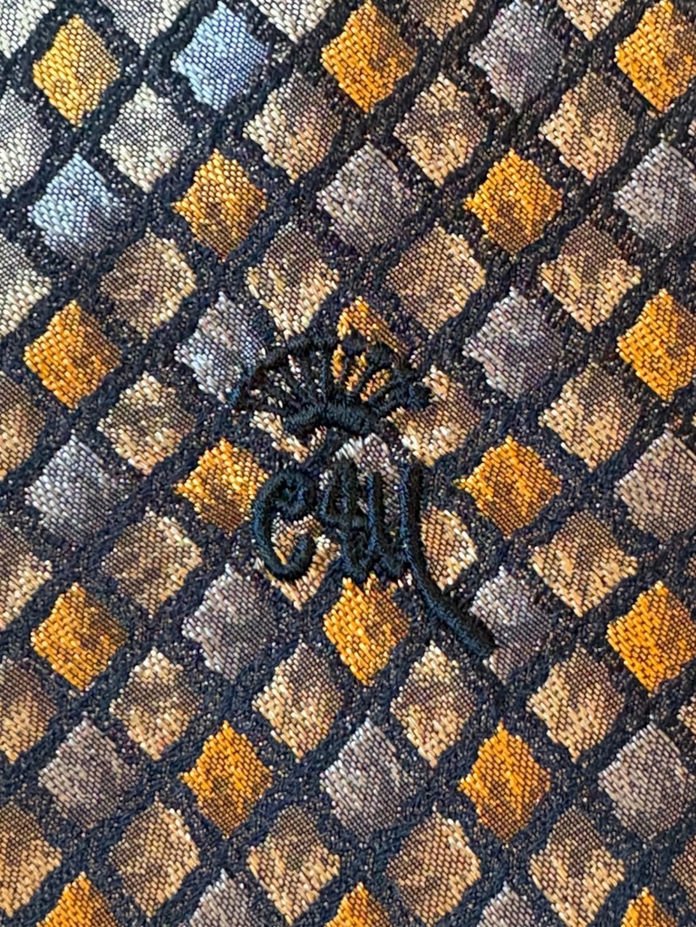 Vintage Countess Mara Gold Silver Tile Silk Tie Martin's Louisville
